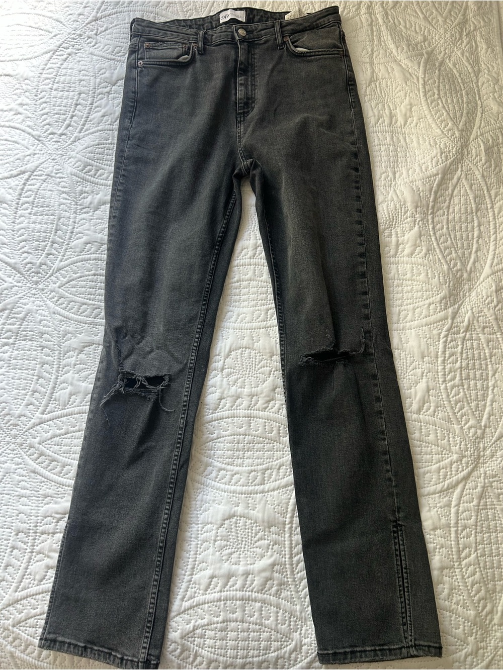 Zara Black Ripped Knee Skinny Jeans Tall Girl